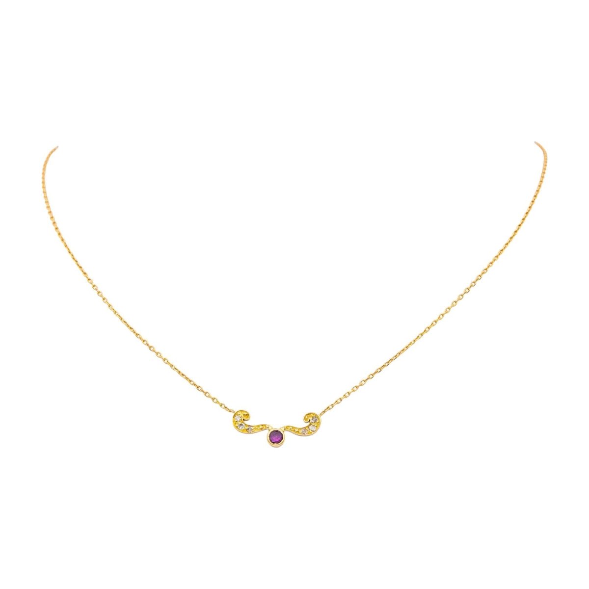 Collier Chaîne en or jaune, rubis et diamants - Castafiore