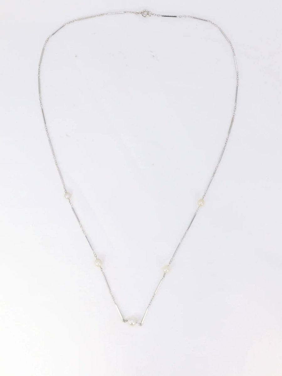 Collier chaîne vintage or blanc perles - Castafiore