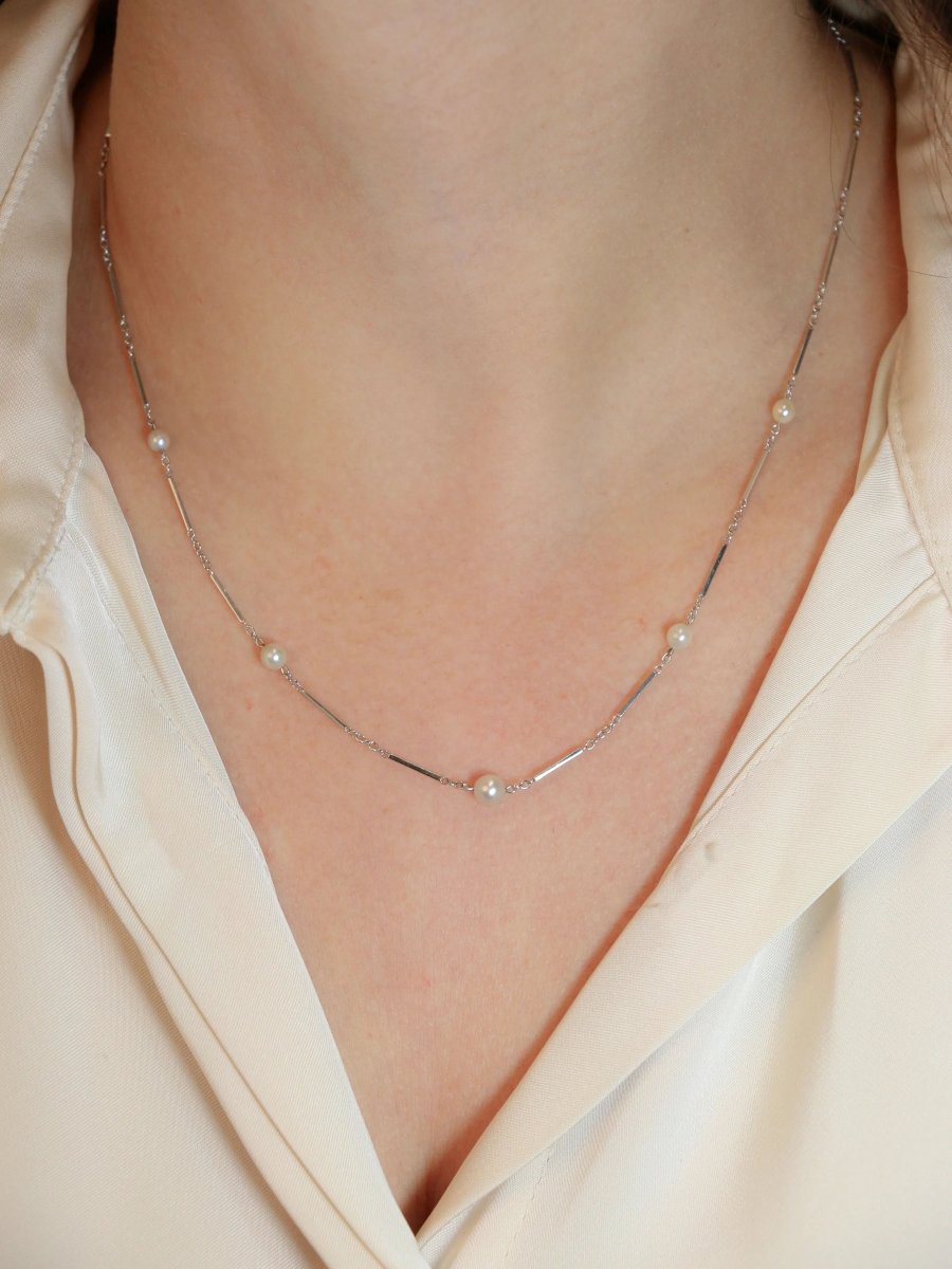 Collier chaîne vintage or blanc perles - Castafiore