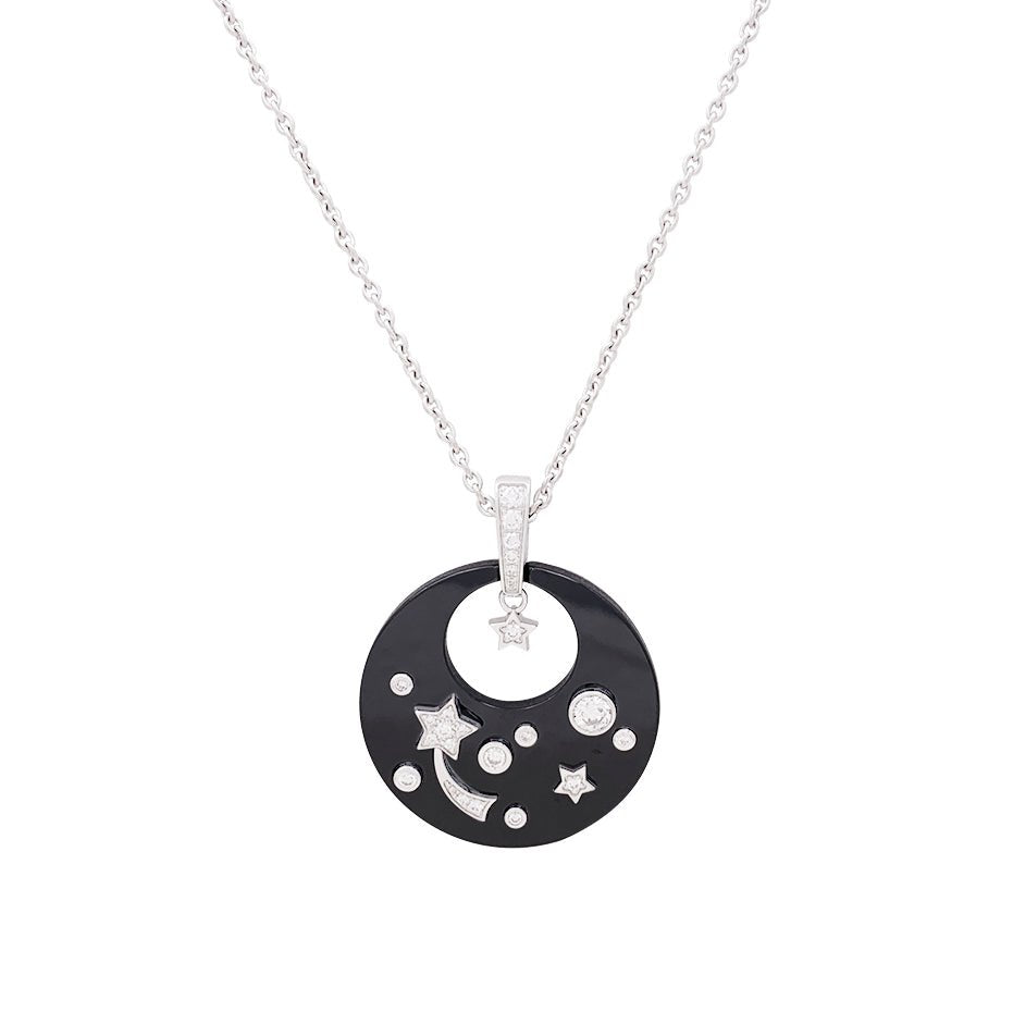 Collier CHANEL "Cosmique" en or blanc, céramique et diamants - Castafiore