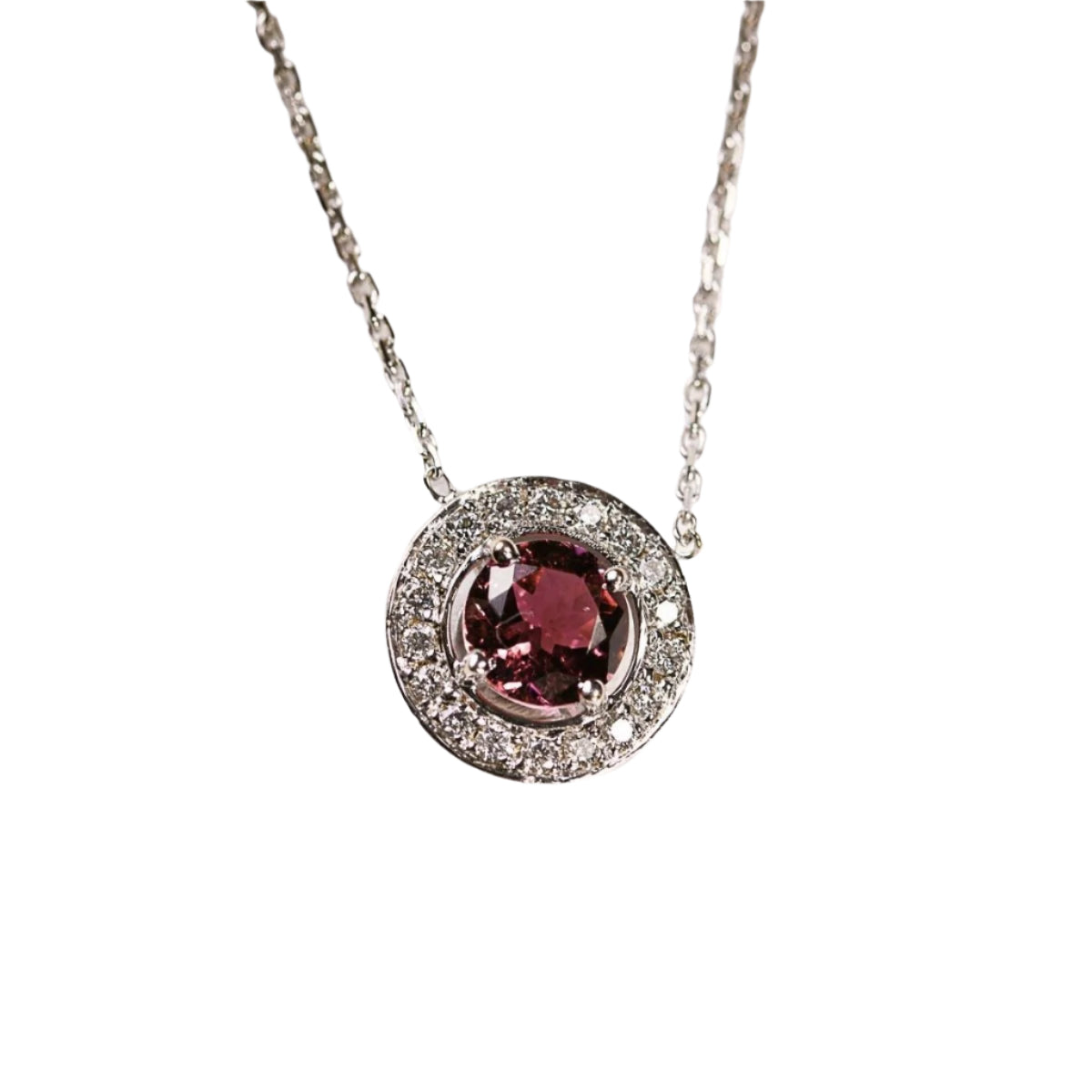Collier cible tourmaline rose et diamants en or blanc - Castafiore