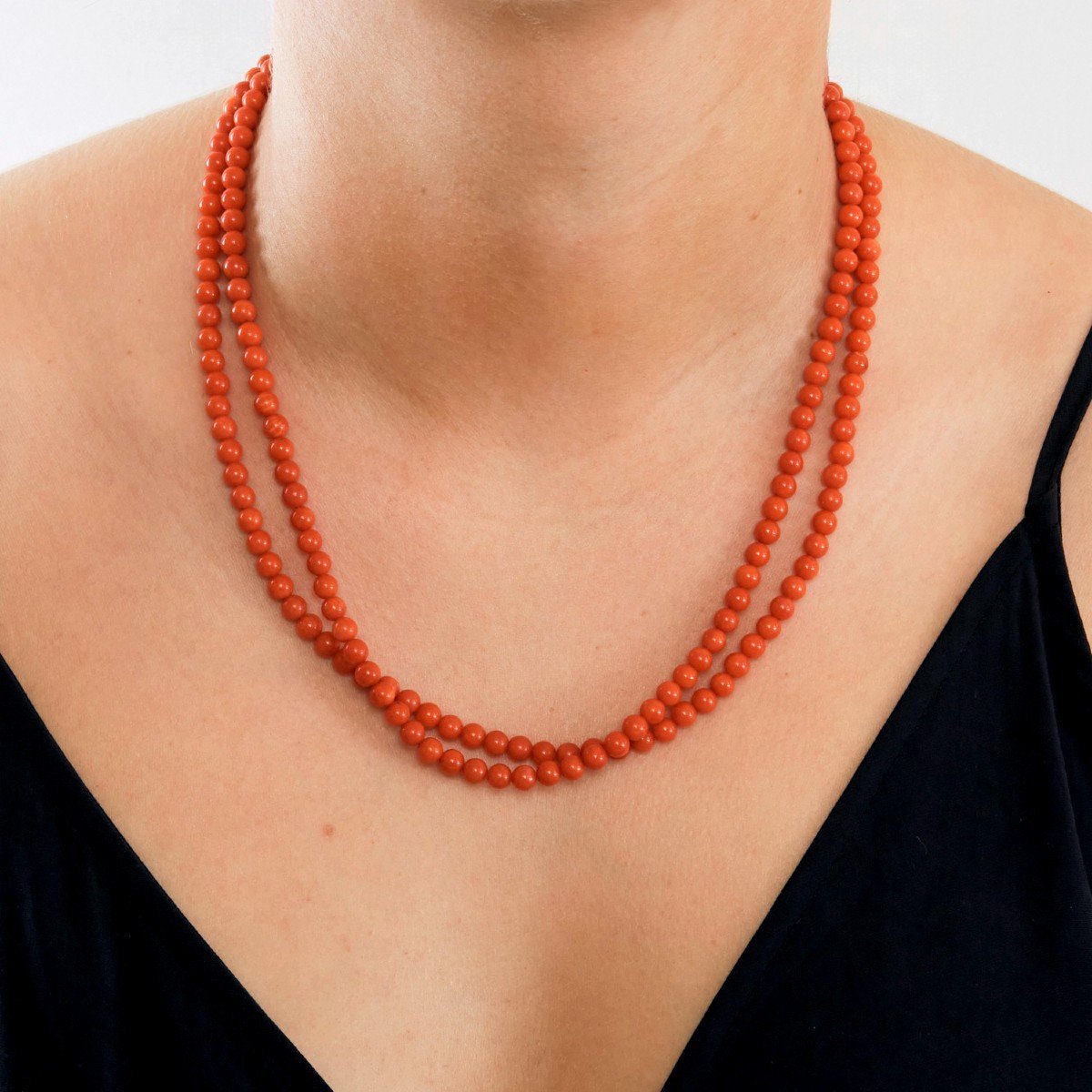 Collier Corail 2 rangs en corail et argent - Castafiore