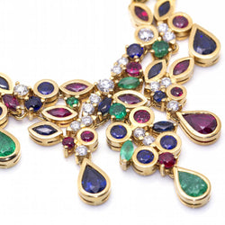 Collier couronne en or jaune, émeraudes, rubis, saphirs et diamants - Castafiore