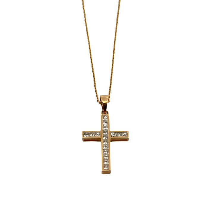 Collier Croix en or jaune et diamant - Castafiore