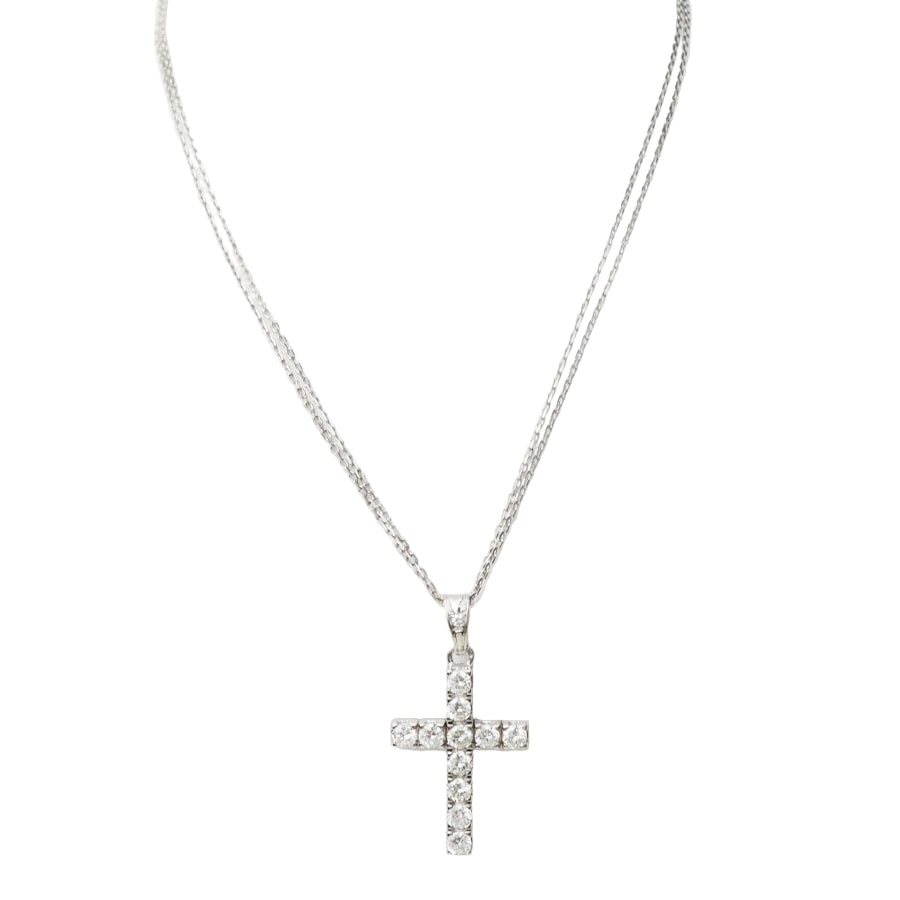 collier croix vintage en or blanc et diamants - Castafiore