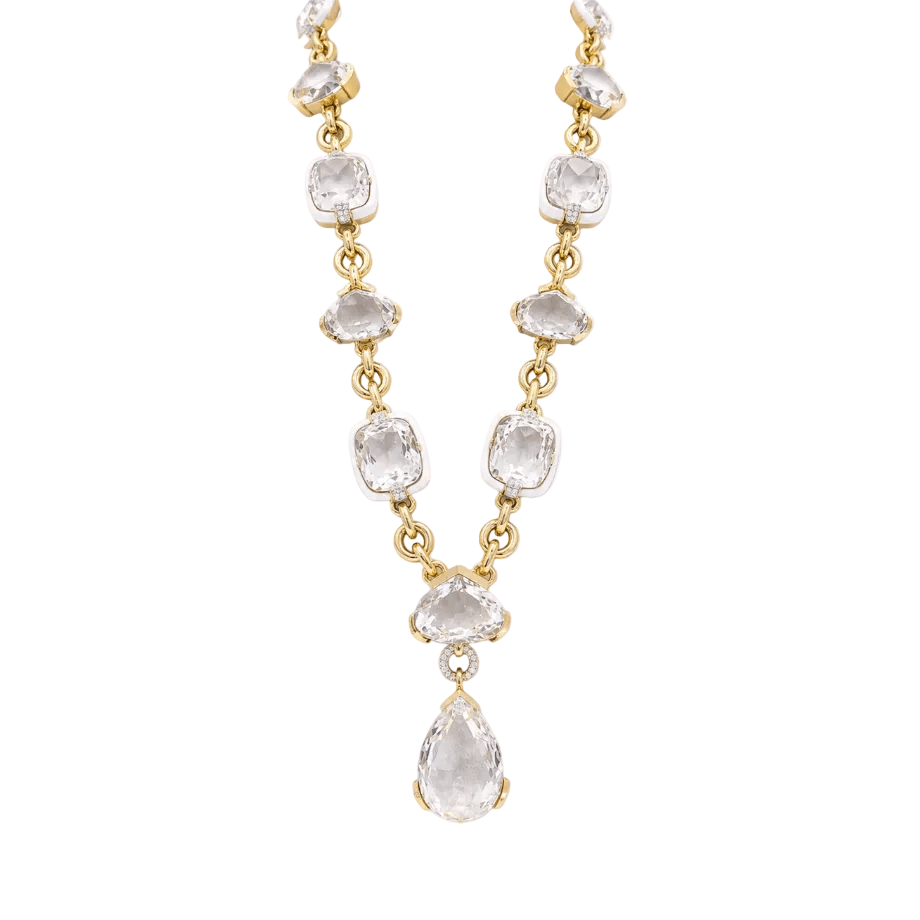Collier DAVID WEBB en or jaune, cristaux et diamants - Castafiore