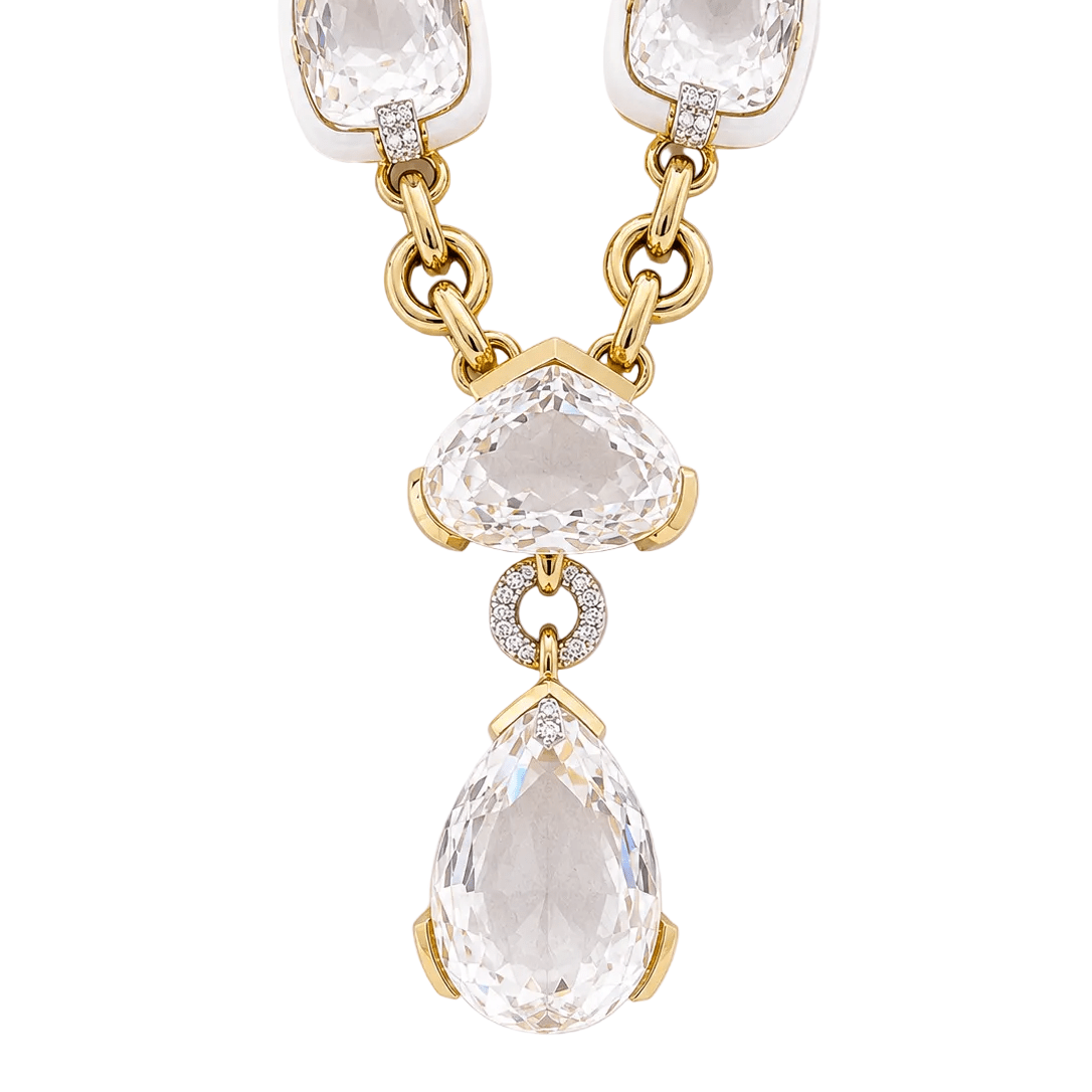Collier DAVID WEBB en or jaune, cristaux et diamants - Castafiore