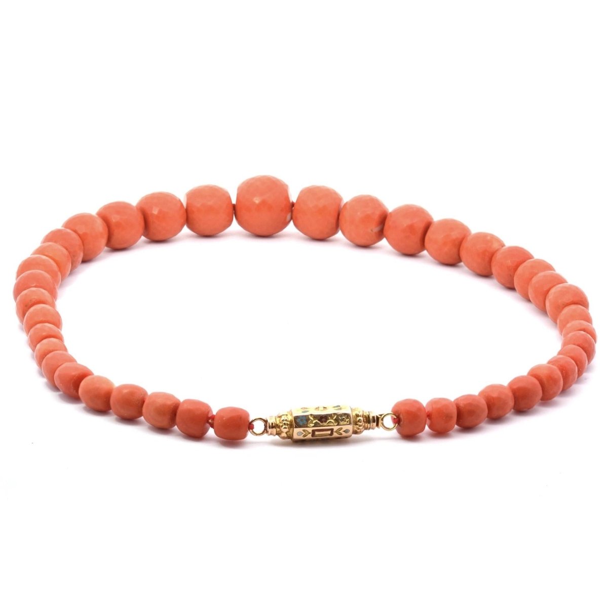 Collier de corail ancien facetés avec fermoir or émaillé - Castafiore
