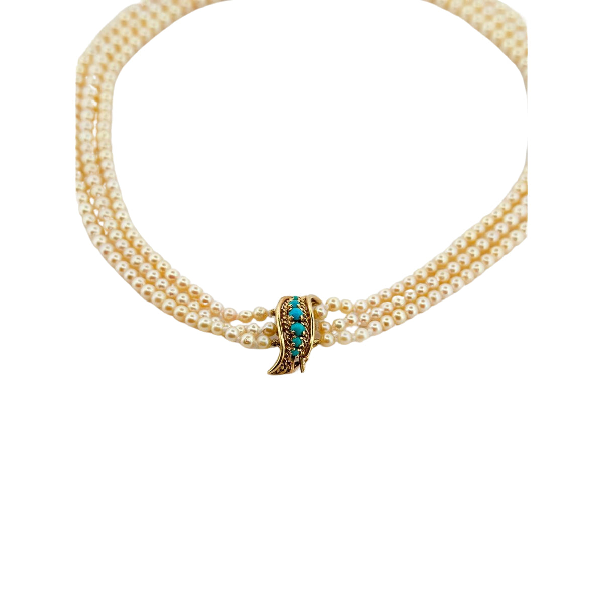 Collier de Perles en or jaune et turquoise - Castafiore