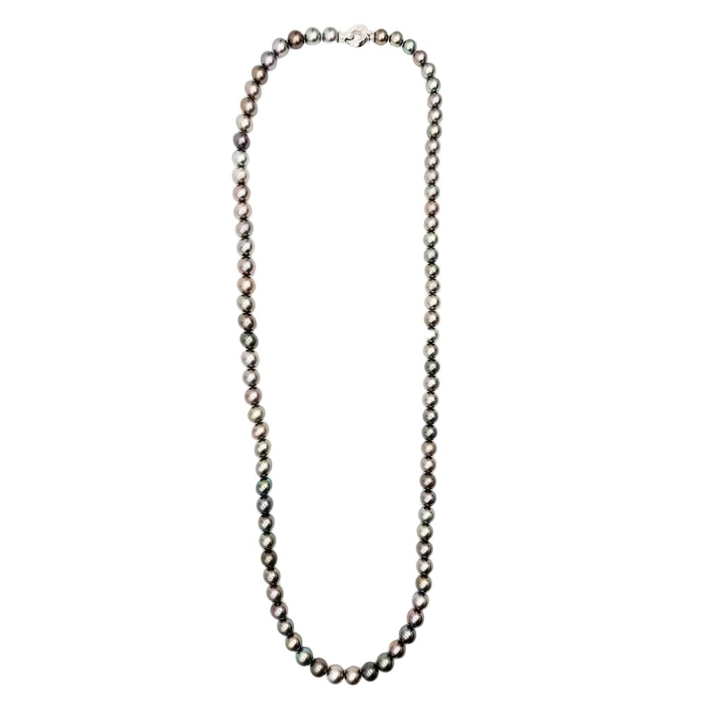 Collier de Perles en perles de Tahiti, or blanc et diamants - Castafiore