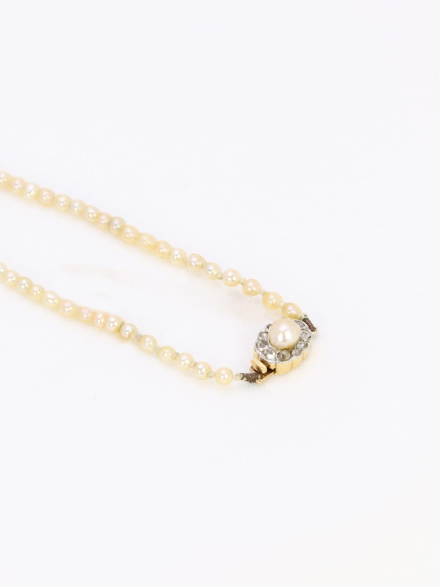 Collier de perles fines fermoir or jaune diamants taille rose - Castafiore