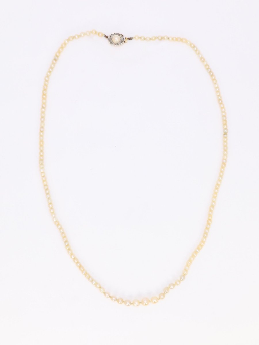 Collier de perles fines fermoir or jaune diamants taille rose - Castafiore
