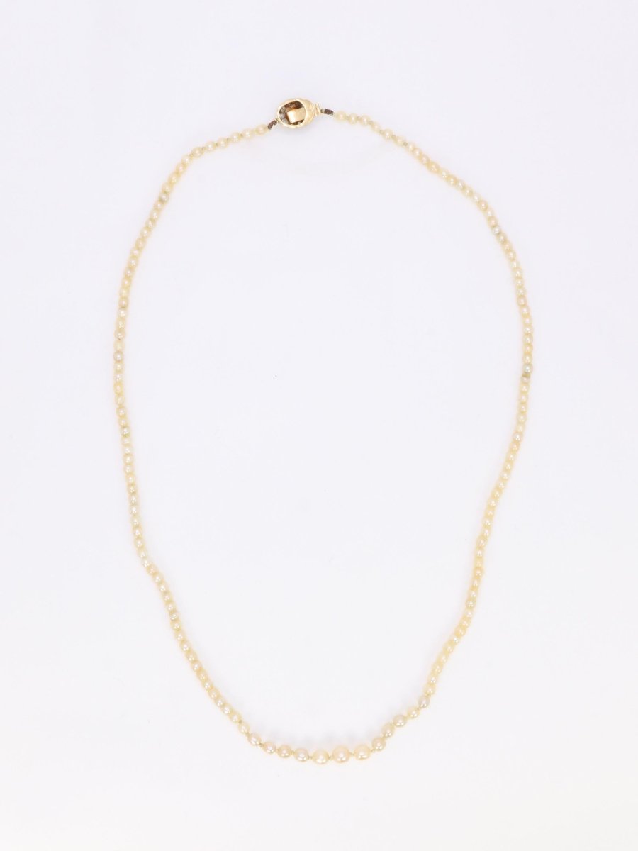 Collier de perles fines fermoir or jaune diamants taille rose - Castafiore