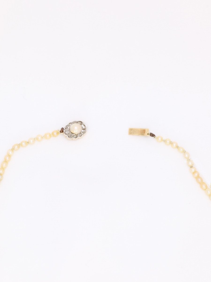 Collier de perles fines fermoir or jaune diamants taille rose - Castafiore