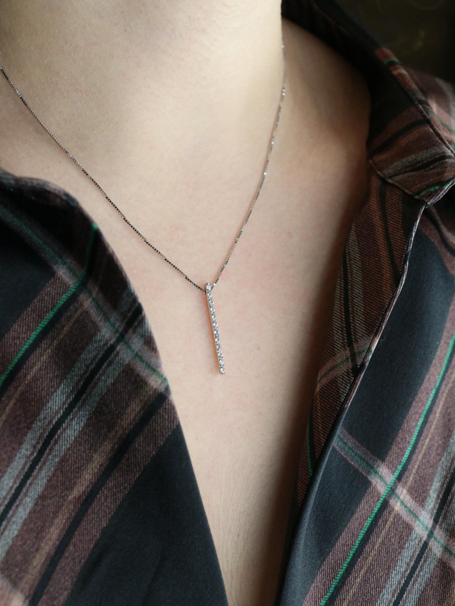 Collier diamant barrette verticale or blanc - Castafiore