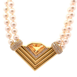 Collier diamants, citrine et perles de culture - Castafiore