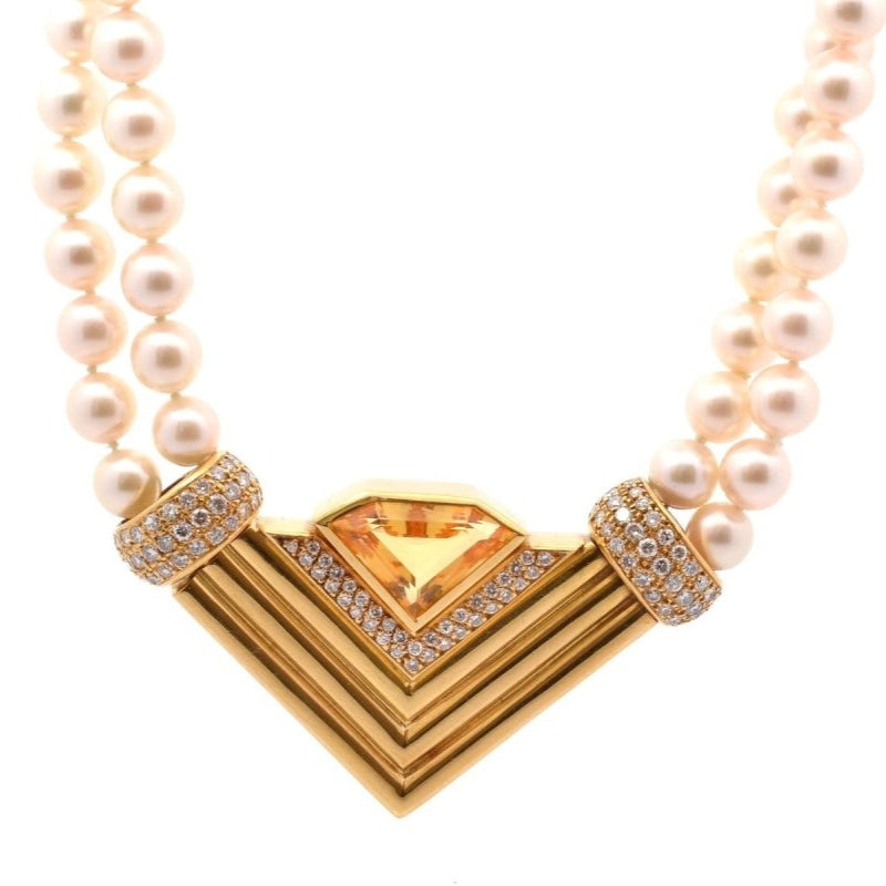 Collier diamants, citrine et perles de culture - Castafiore