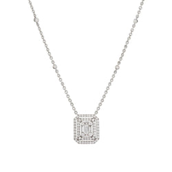 Collier Diamants Effet Taille Emeraude Or Gris 18 Carats - Castafiore