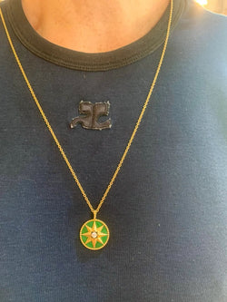 Collier Dior Rose des Vents Moyen Modèle Malachite Diamant Or Jaune 18 Carats - Castafiore