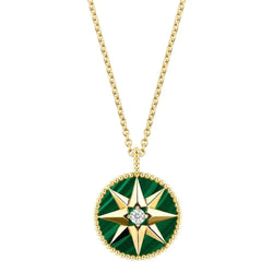 Collier Dior Rose des Vents Moyen Modèle Malachite Diamant Or Jaune 18 Carats - Castafiore