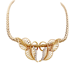 Collier Draperie ANDRÉ COL "Feuillages" en or jaune et diamants - Castafiore