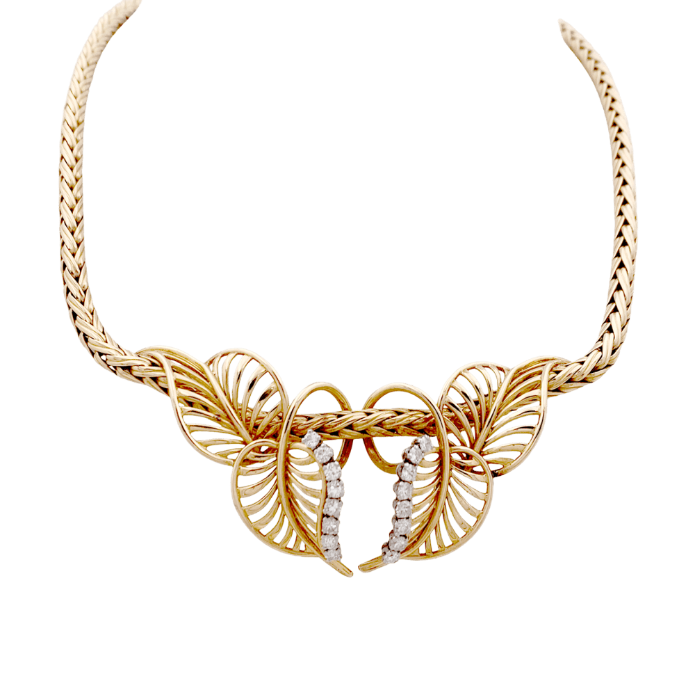 Collier Draperie ANDRÉ COL "Feuillages" en or jaune et diamants - Castafiore