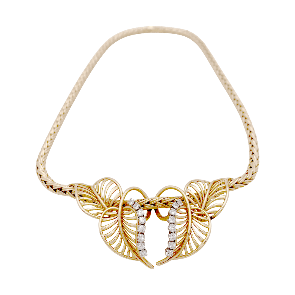 Collier Draperie ANDRÉ COL "Feuillages" en or jaune et diamants - Castafiore