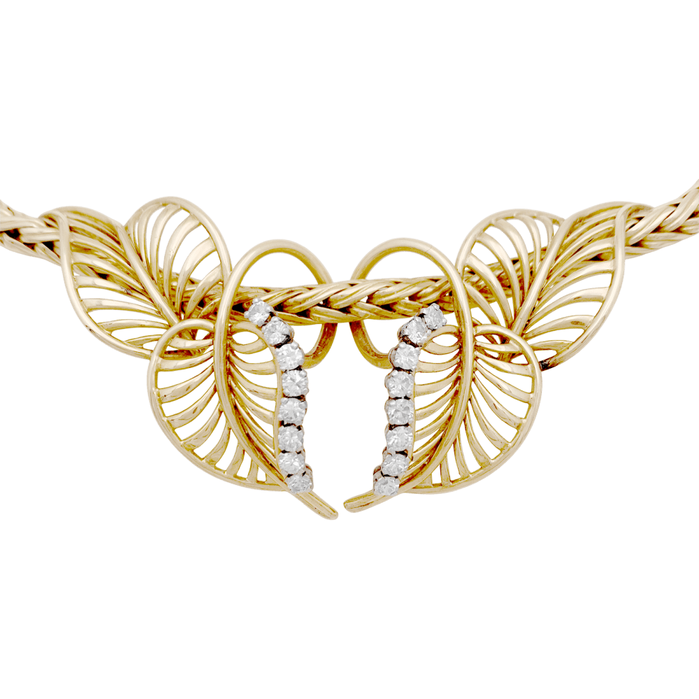 Collier Draperie ANDRÉ COL "Feuillages" en or jaune et diamants - Castafiore