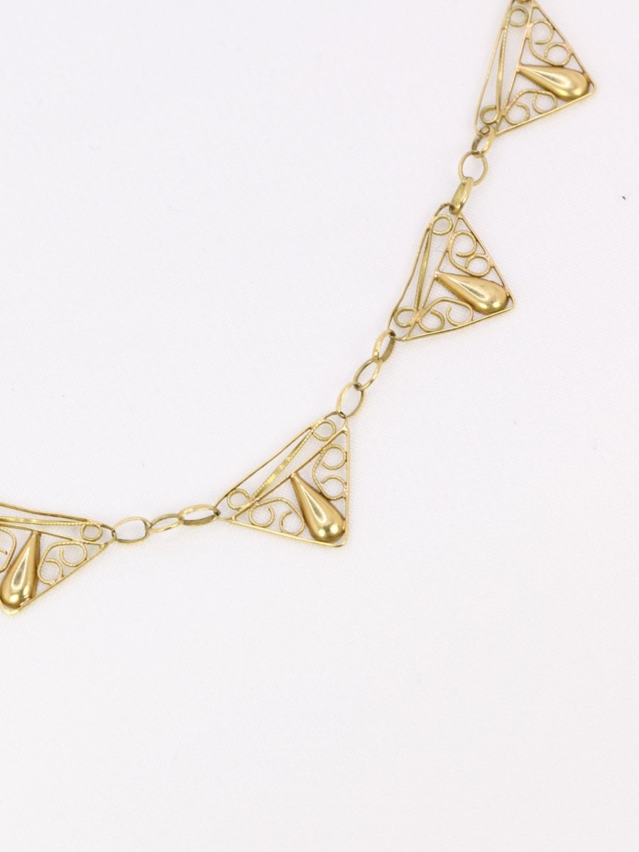 Collier draperie Art Nouveau or jaune filigrane - Castafiore