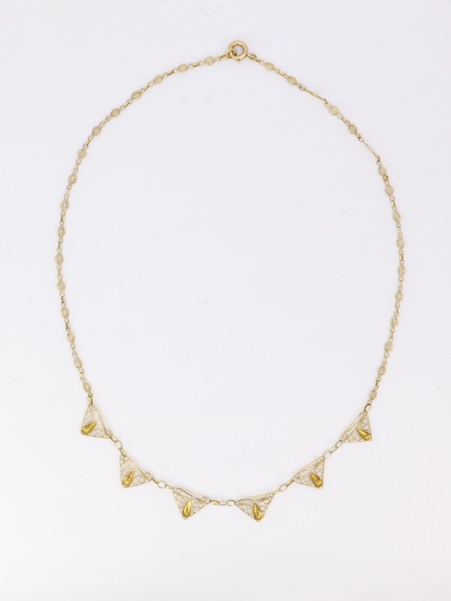 Collier draperie Art Nouveau or jaune filigrane - Castafiore