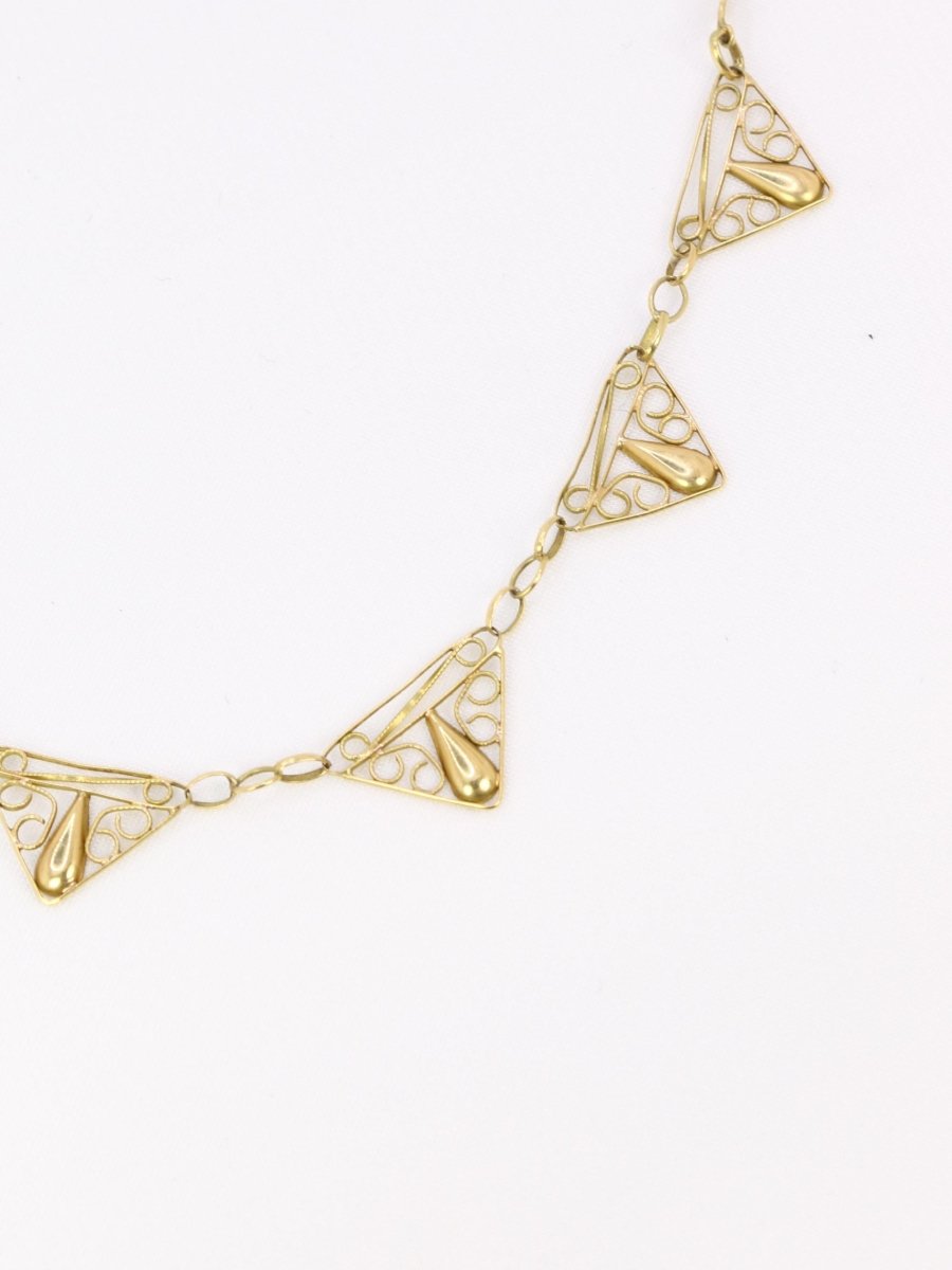 Collier draperie Art Nouveau or jaune filigrane - Castafiore