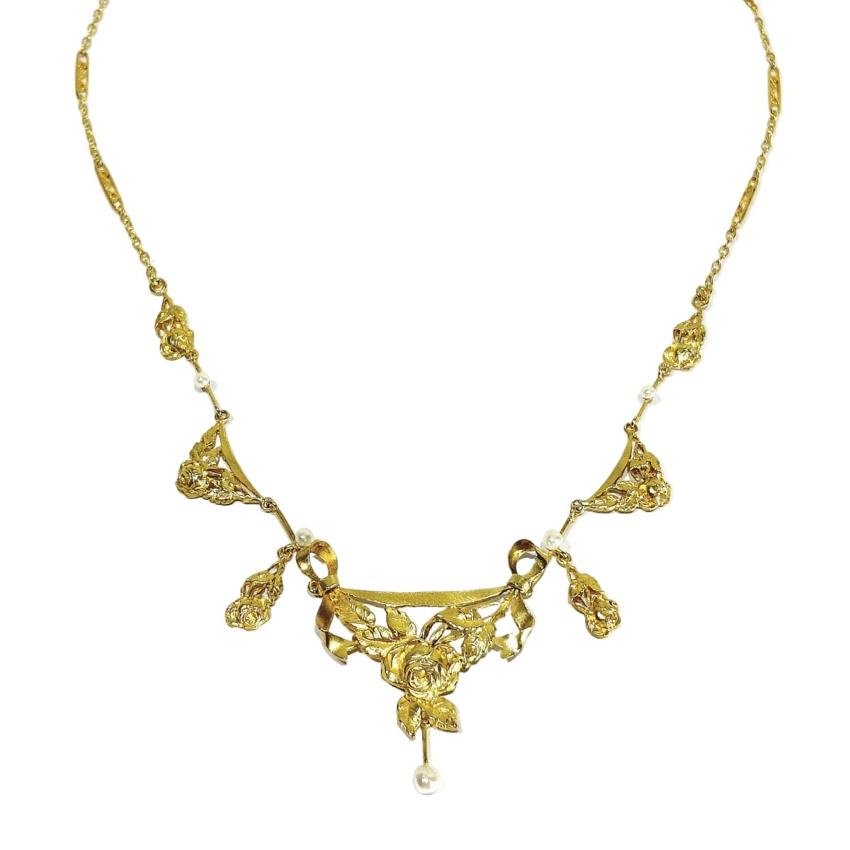 Collier Draperie en or champagne et perles - Castafiore