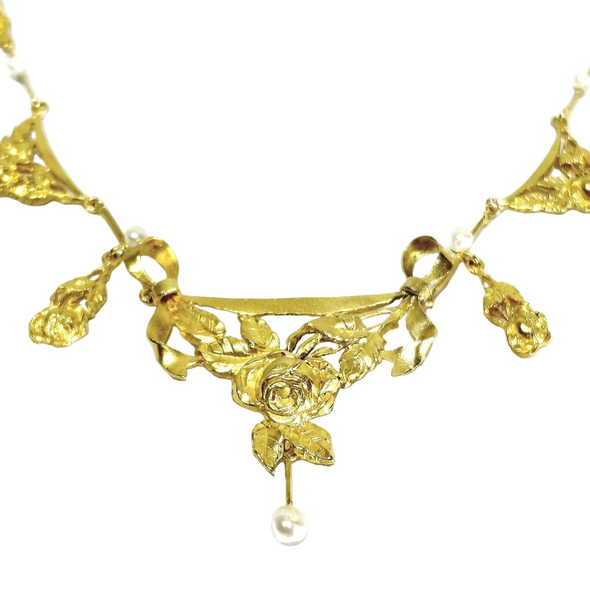 Collier Draperie en or champagne et perles - Castafiore