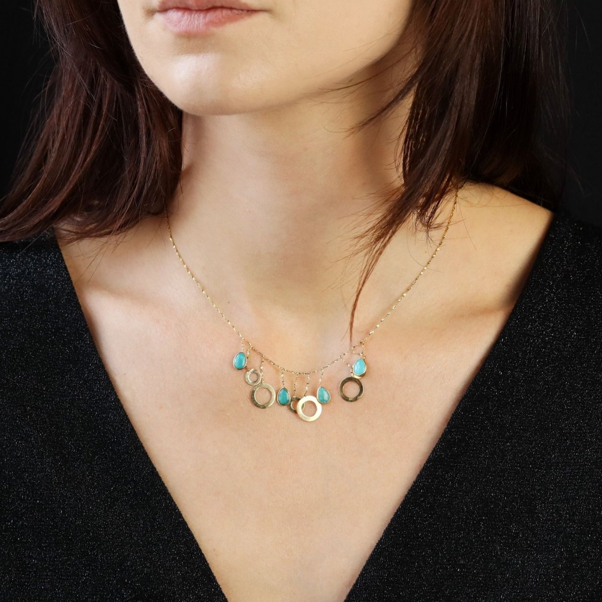 Collier Draperie en or jaune et turquoises - Castafiore