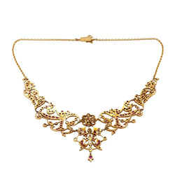 Collier Draperie en or jaune, perles et rubis - Castafiore