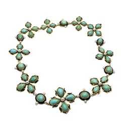 Collier Draperie en or jaune, perles et turquoises - Castafiore