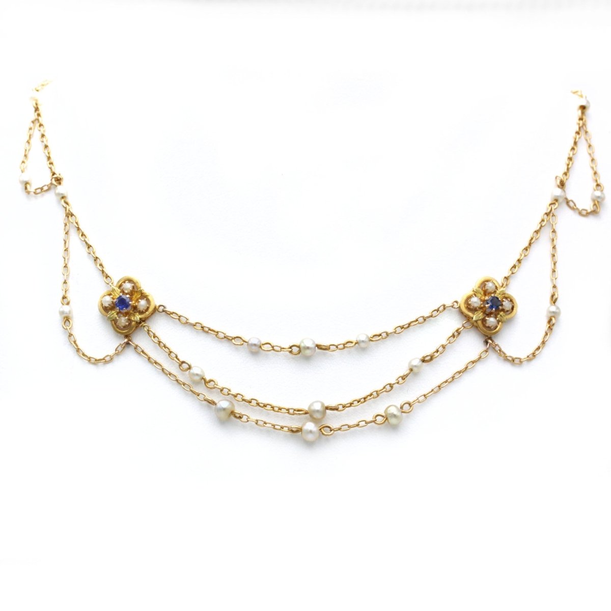 Collier Draperie - Or, Perles fines & Saphirs - Castafiore