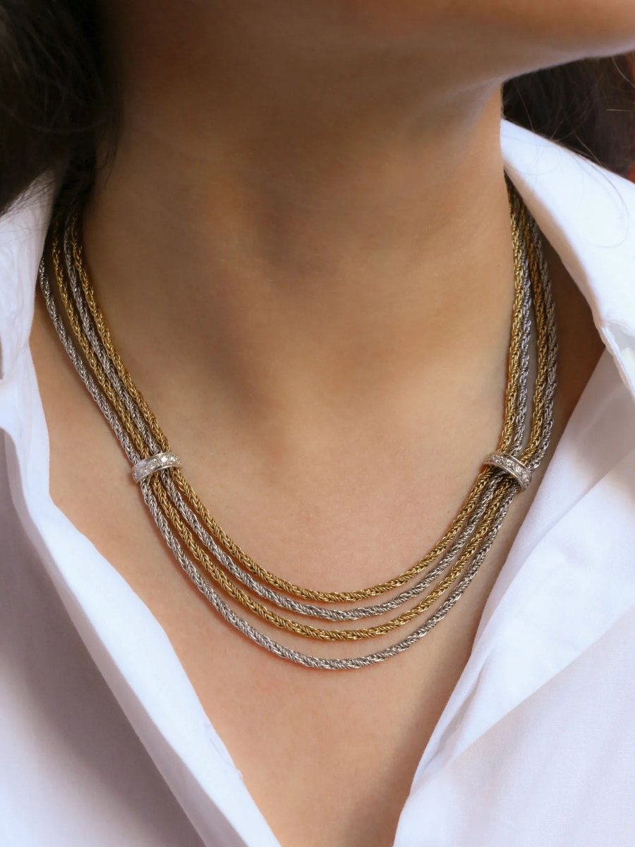 Collier draperie vintage quatre rangs en or et diamants - Castafiore