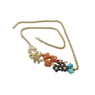 Collier en or 18 carats avec diamants, coraux, perles, turquoises, saphirs et rubis naturels, Poly. - Castafiore