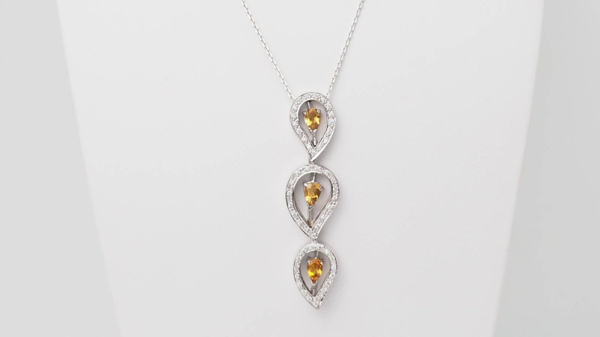 Collier en or blanc, citrine et diamants - Castafiore