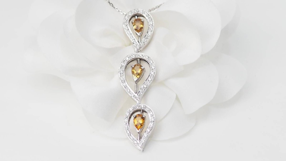 Collier en or blanc, citrine et diamants - Castafiore