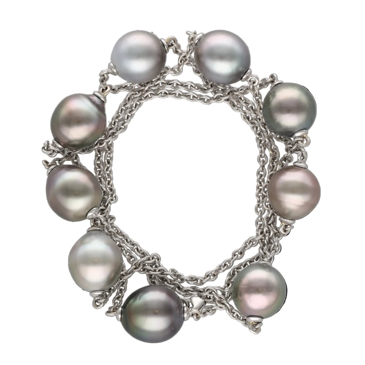 Necklace Tahitian pearls 12 mm - 18k white gold - 80 cm
