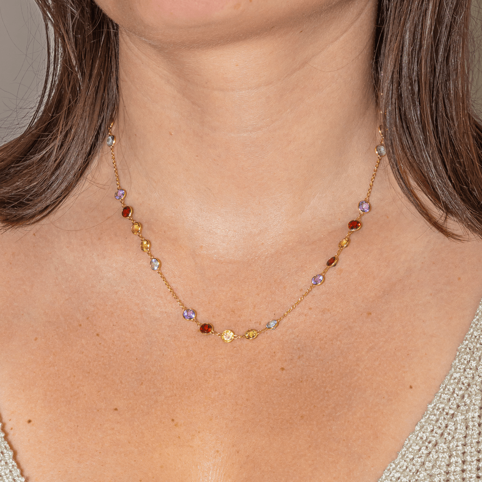 Collier en or jaune, améthystes, grenats, citrines, topazes et grenat - Castafiore