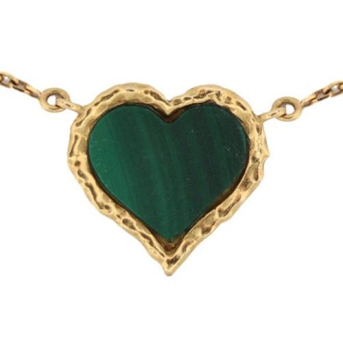 Collier en or jaune et pendentif coeur malachite - Castafiore