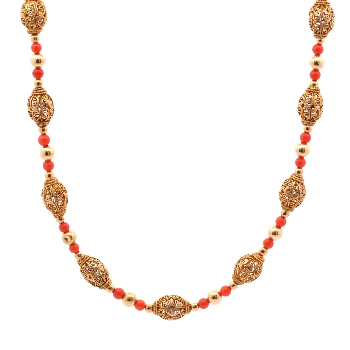 Collier en or jaune et perles de corail - Castafiore