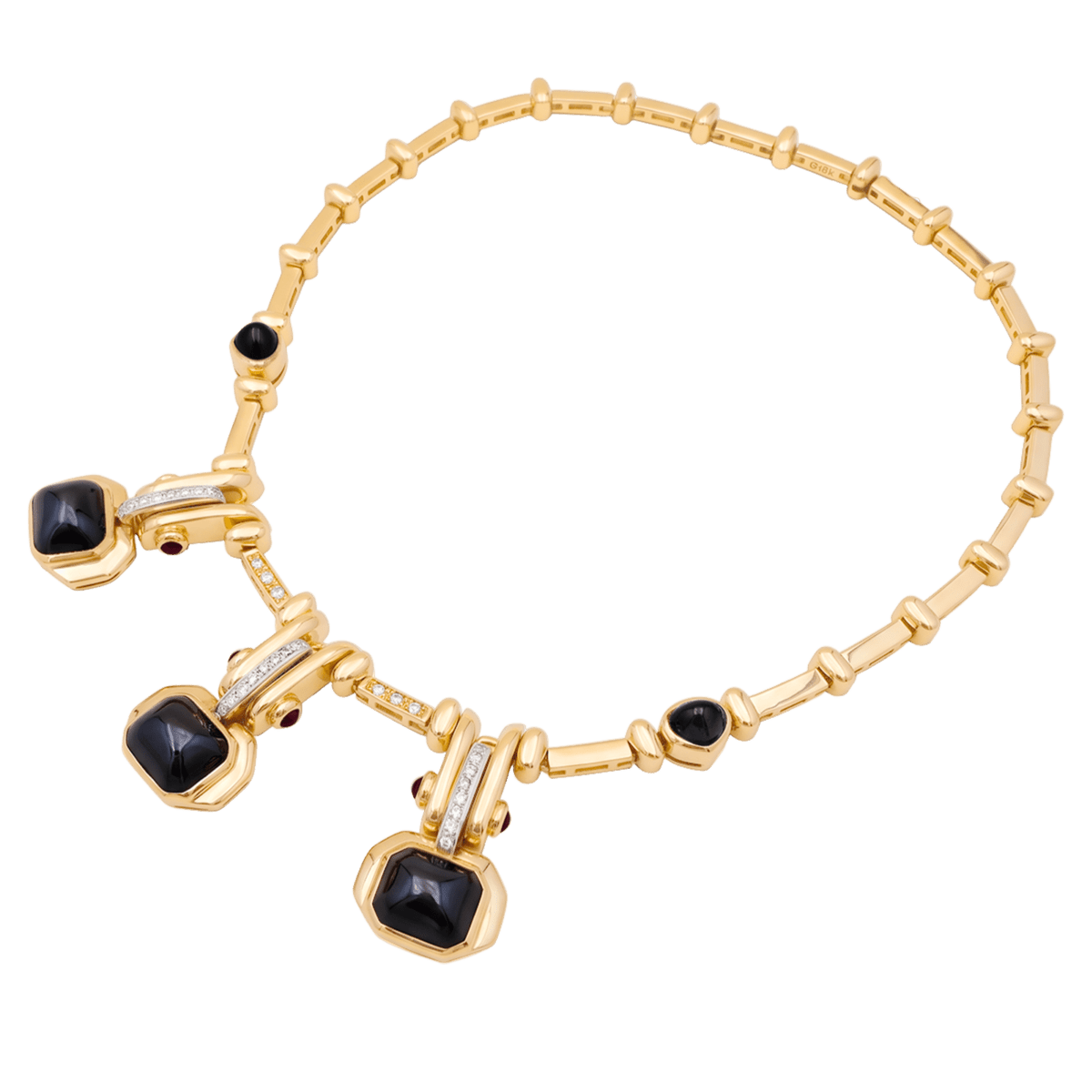 Collier en or jaune, hématites et diamants - Castafiore