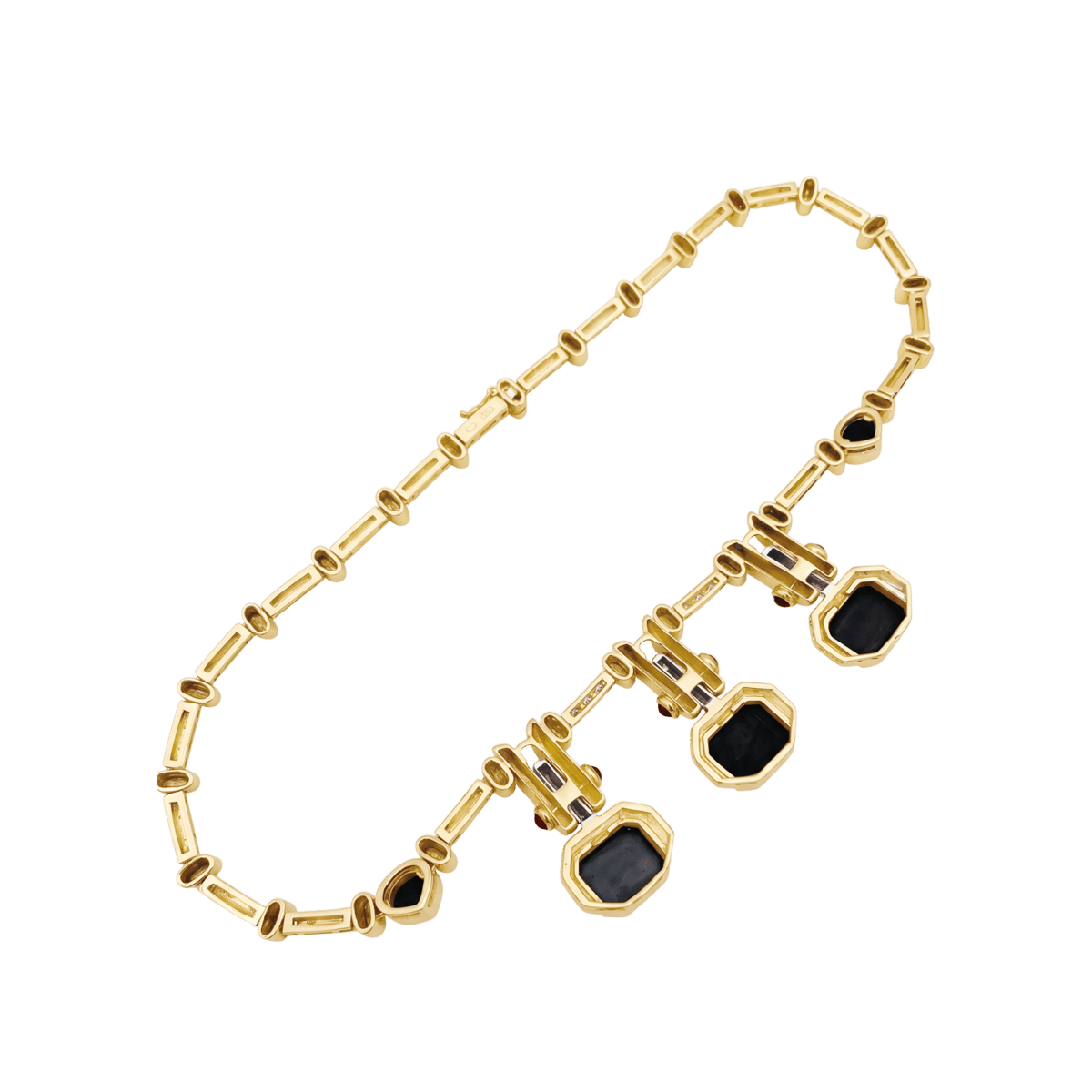 Collier en or jaune, hématites et diamants - Castafiore