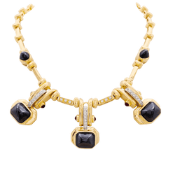 Collier en or jaune, hématites et diamants - Castafiore