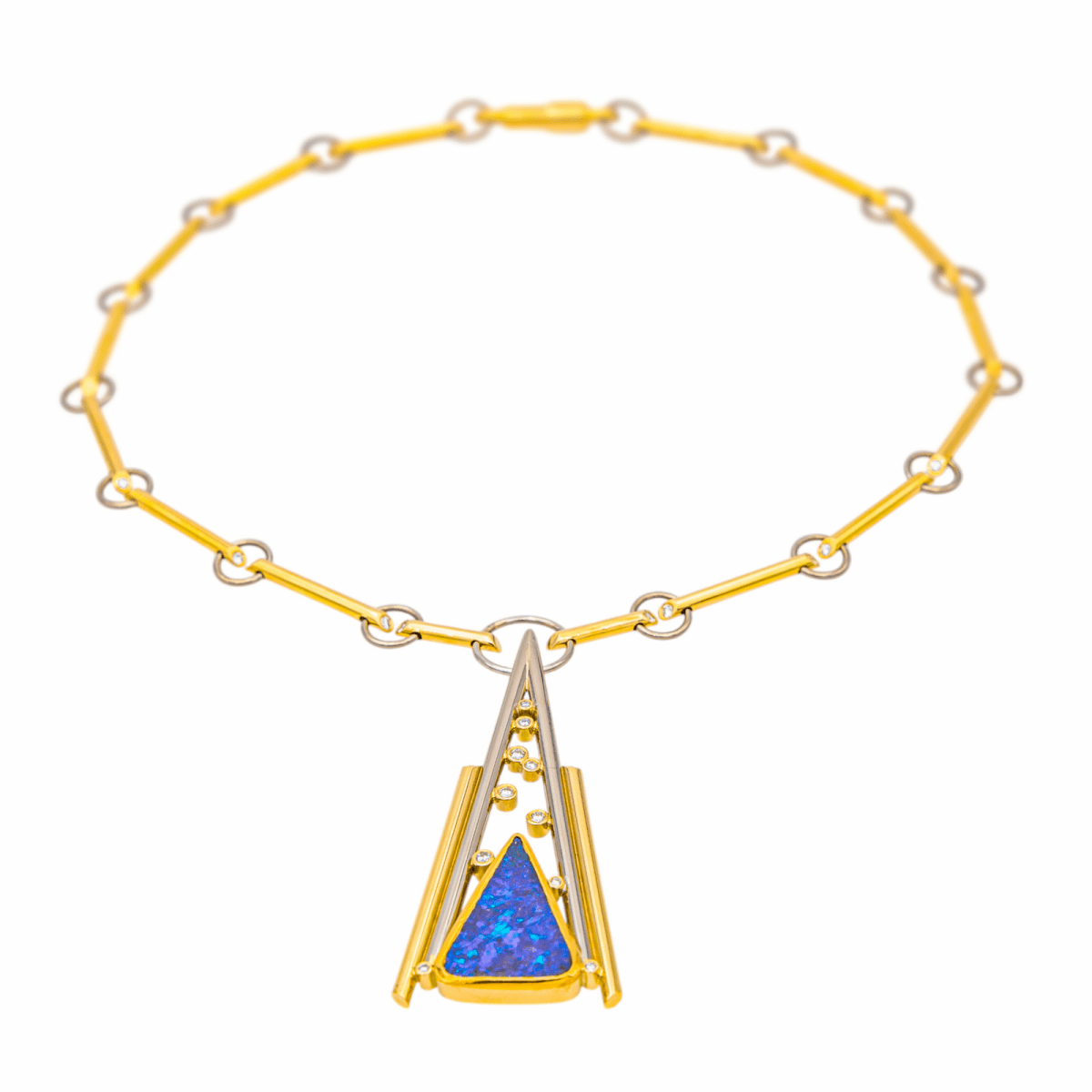 Collier en or jaune, or blanc, opale et diamants - Castafiore