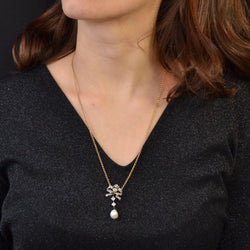 Collier en or jaune, perle et diamants - Castafiore